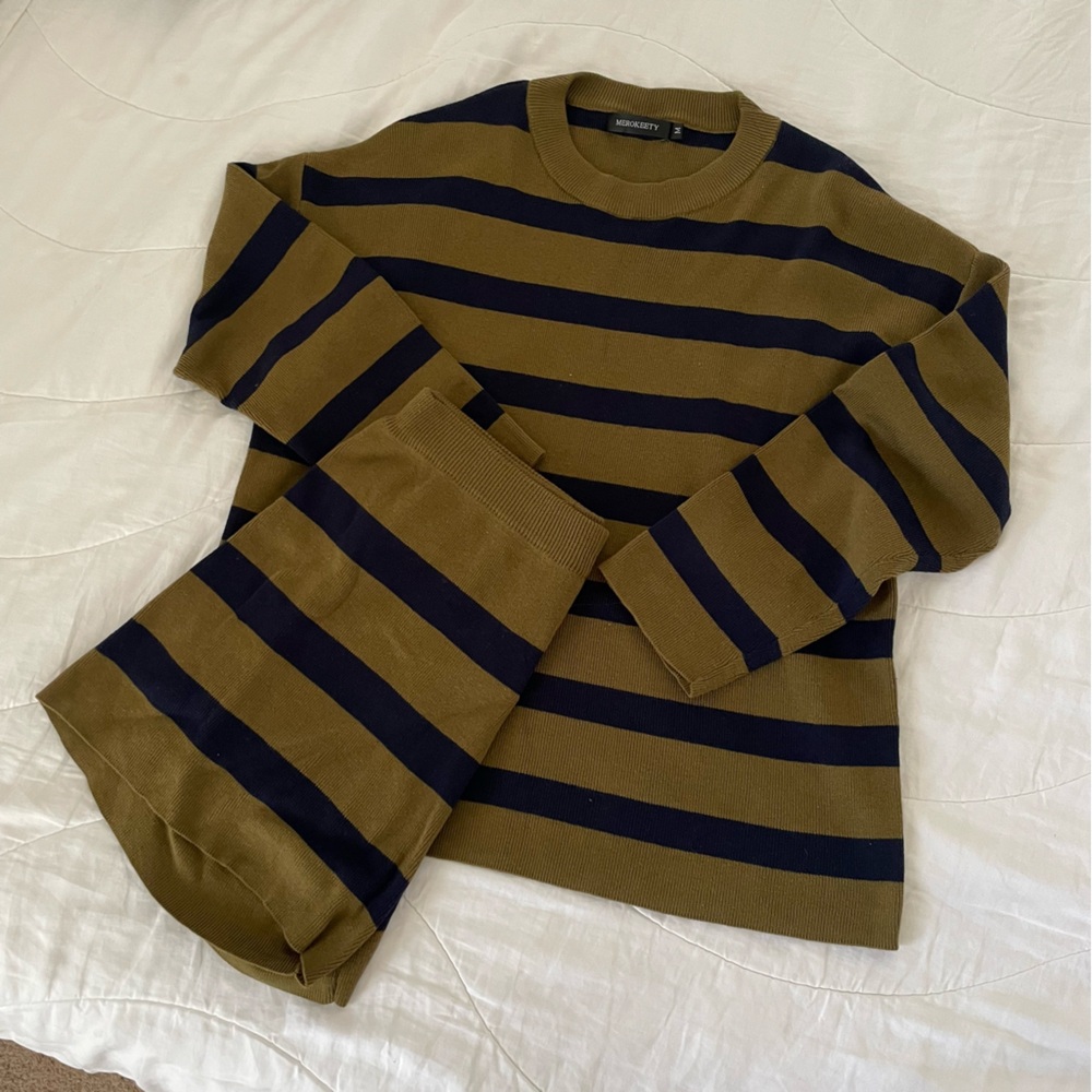 Striped Olive and Blue Sweater set